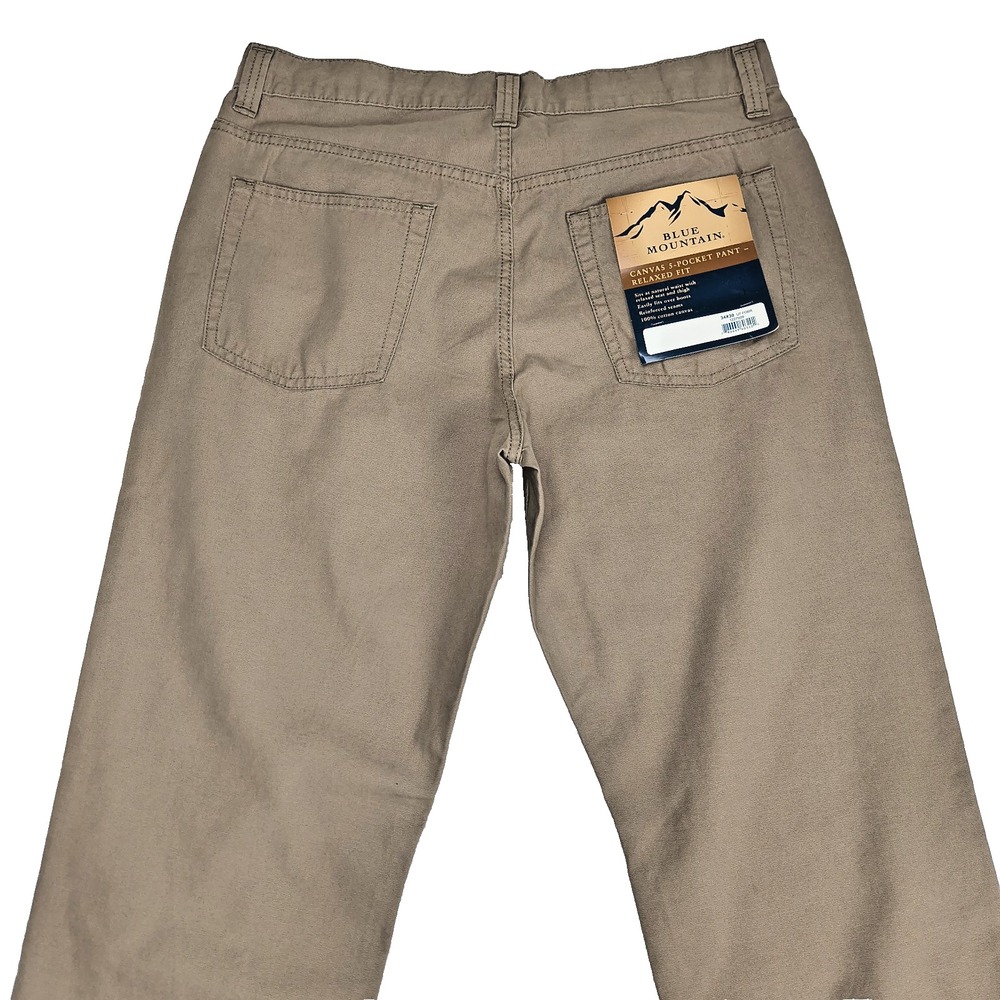 Blue Mountain Mens 34x30 Brown Cotton Canvas 5-Pocket Relaxed Fit Pants NWT